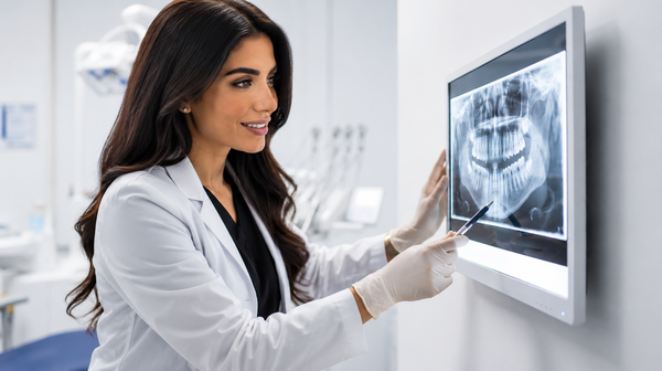 Dr. Rezaei reviewing an x-ray prior to performing an apicoectomy near Chula Vista